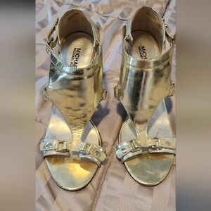 MICHAEL KORS silver/gold Gladiator lamee heels 9.5